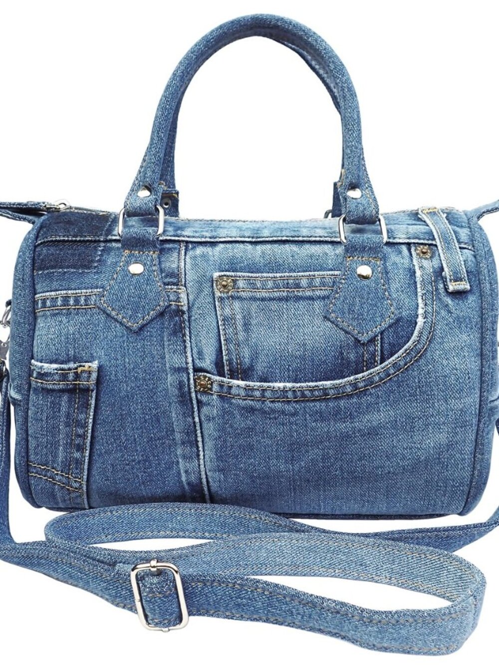 Handmade Upcycled Denim Compact Crossbody Handbag for Women (Medium-Tone)